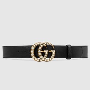 Leather belt with pearl Double G